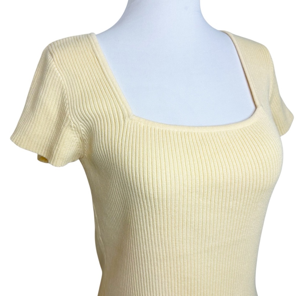 Square Neck Rib Knit Top - Soft Yellow